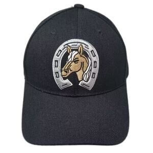 SAM'S cap Baseball Cap Black Silver Horse Horseshoe Strapback Hat OS Embroidered